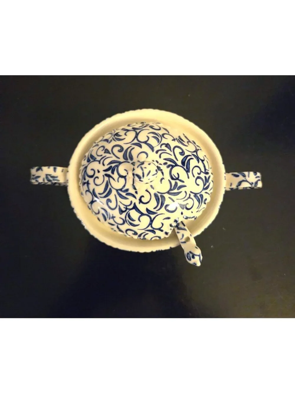Sugar & Creamer Attingham Anthropologie blue & white; with spoon